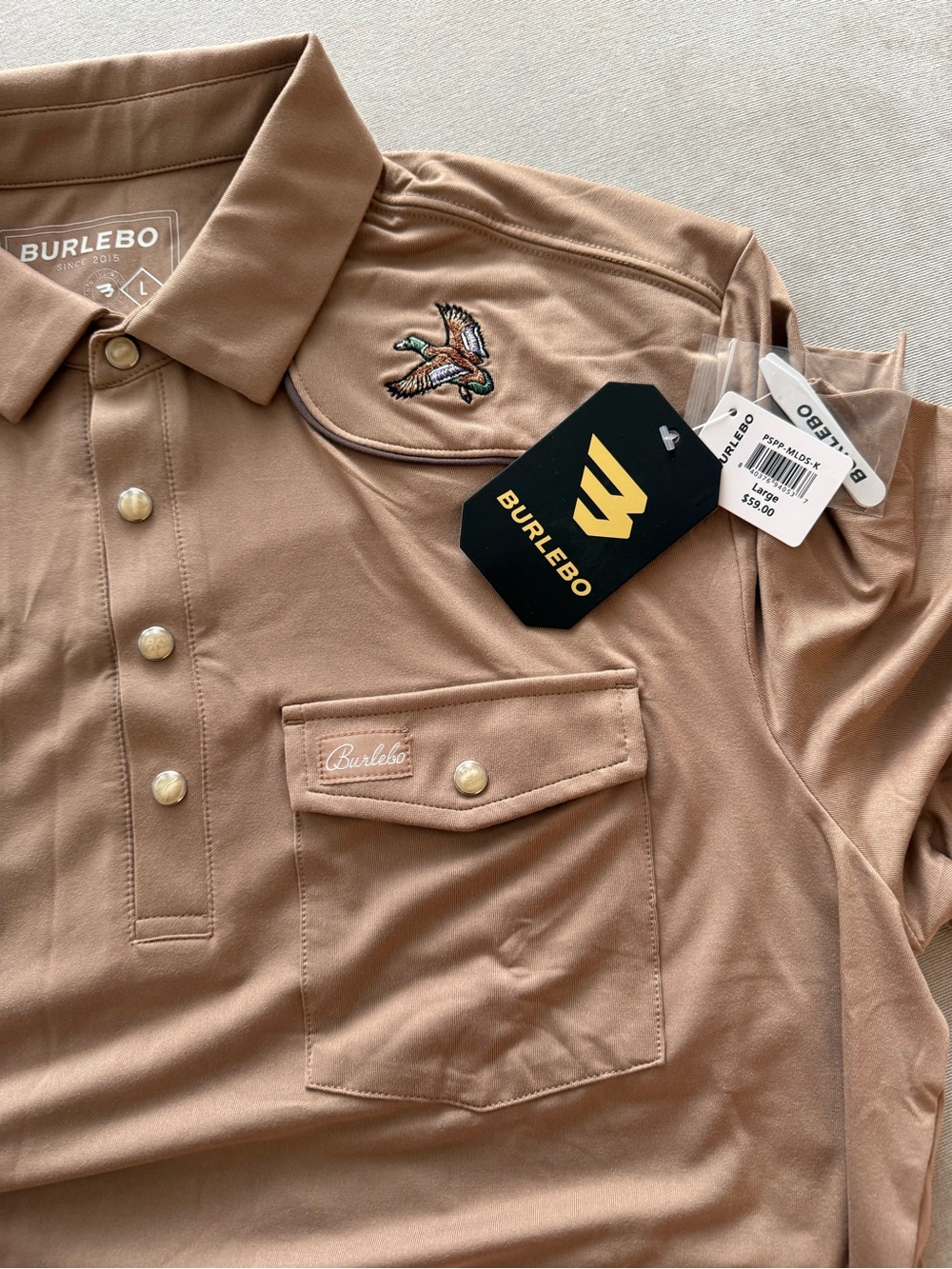 BURLEBO Tan Men’s Polo with Embroidered Duck